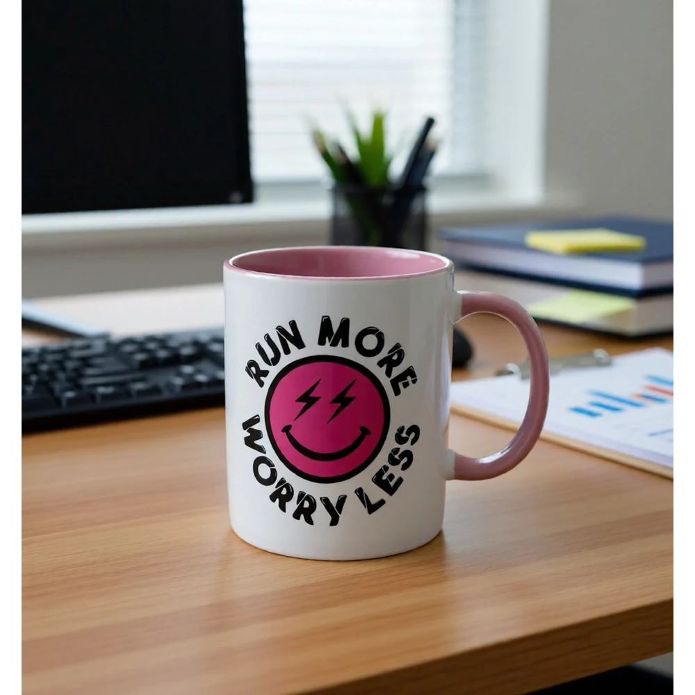 Smiley - run more, worry less bögre